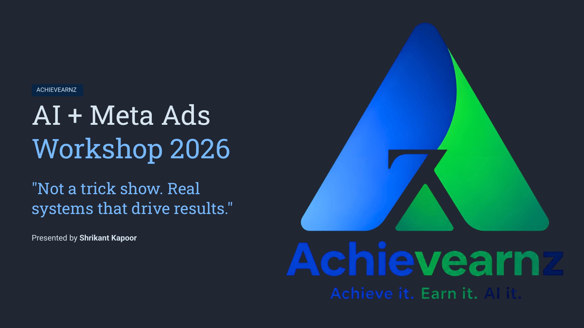 Cover of the AI and Meta Ads Workshop 2026 Playbook by Shrikant Kapoor